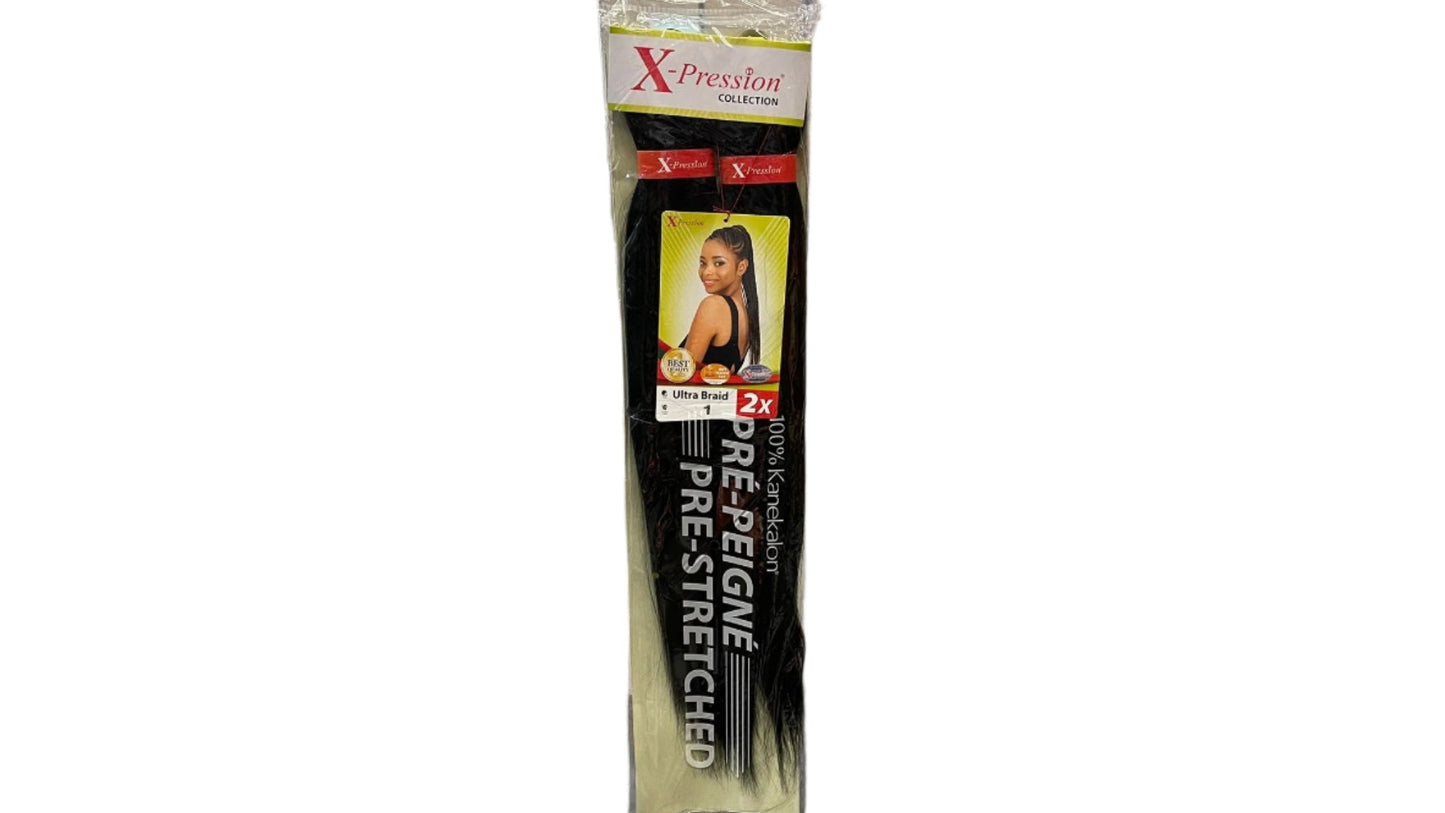 Pre-Stretched Color 1B X-PRESSION Ultra Braid hair extensions for braiding - 82 inches 160g