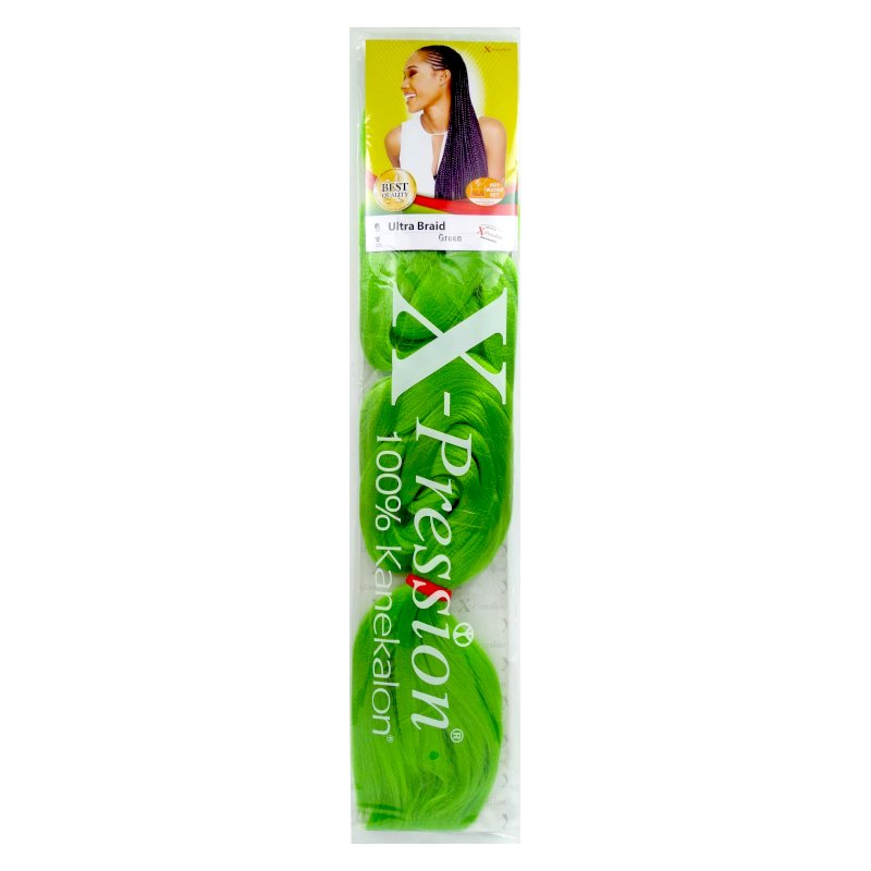Color Green X-PRESSION Ultra Braid hair extensions for braiding - 82 inches 160g